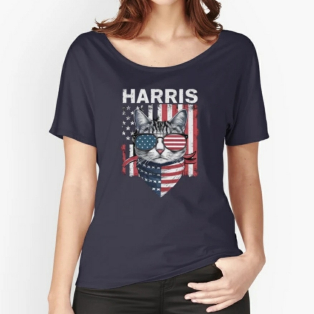Madam President Kamala Harris 2024 Funny Cat Democrat Relaxed Fit T-Shirt Gray